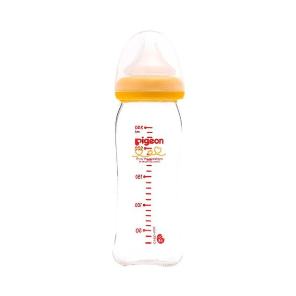 日本 贝亲Pigeon进口玻璃奶瓶 240ml 新生婴儿宽口径耐热奶瓶 橙色 自带M号奶嘴(3个月以上)