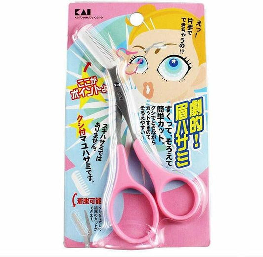 日本KAI贝印 修眉剪刀 修眉刀 带眉梳 1件入 粉色KQ-0809