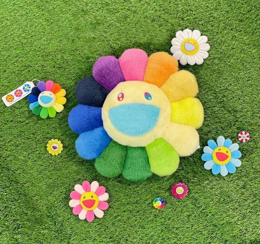 村上隆Takashi Murakami 太阳花抱枕 彩虹色蓝嘴  Flower Cushion / Rainbow&White (60cm)
