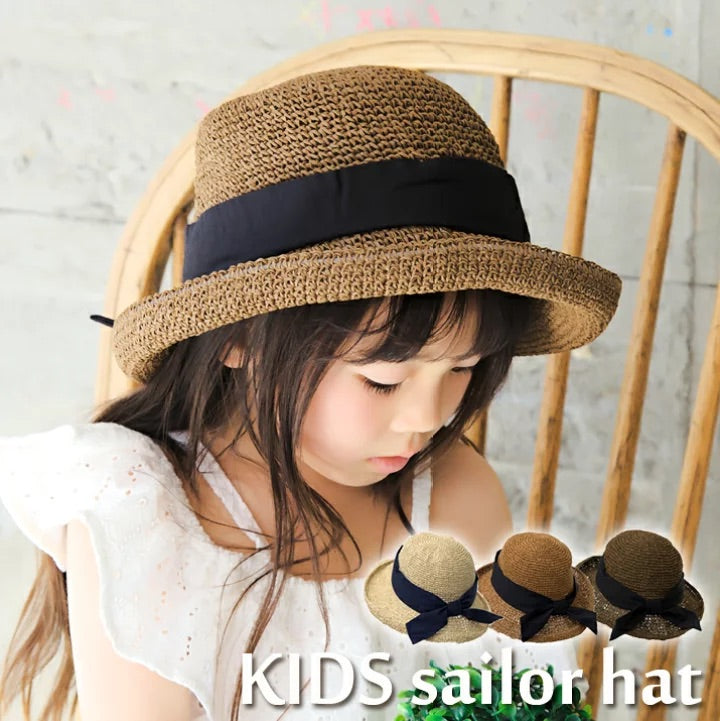 儿童款 日本Ribbon sailor hat 可折叠编制帽 头围52—55cm