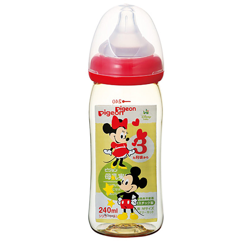 日本 贝亲Pigeon树脂奶瓶 240ml 新生婴儿宽口径耐热奶瓶 红色米奇图案 自带M号奶嘴（3个月以上）